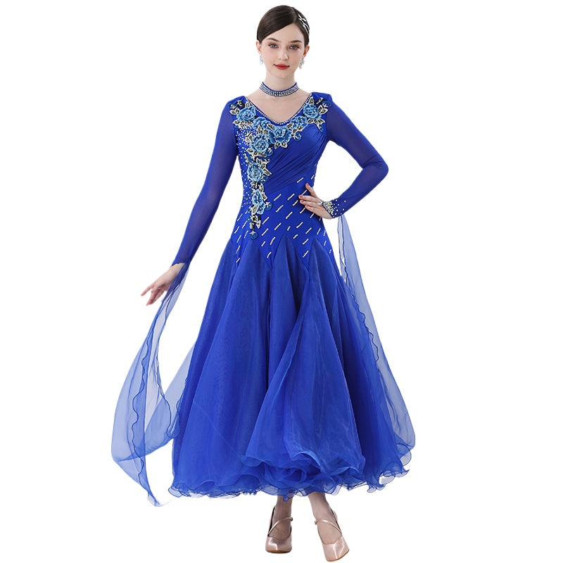 Royal Blue Red Ballroom Dance Dresses for Women Girls Competition National Standard Waltz Tango Dancing Swing Skirts