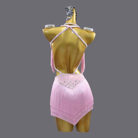 Professional Pink Latin Dance Dresses Girls Women Blackpool Salsa Rumba Competition Latin Performance Fringed Skirts