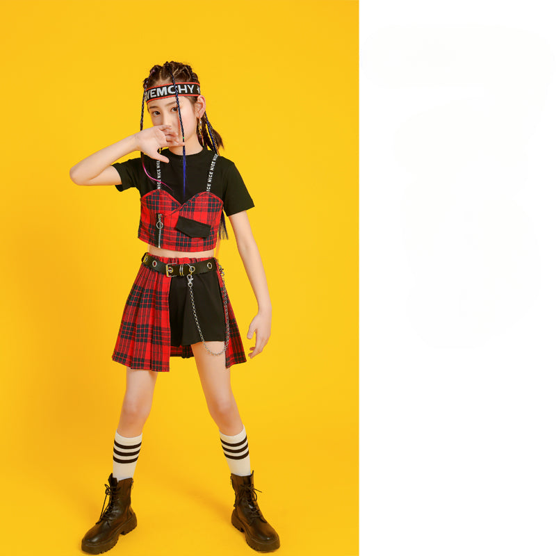 Girls Jazz Costume Hip Hop Street Dance outfits children gogo dancers British style plaid Cheerleading Show clothes for kids