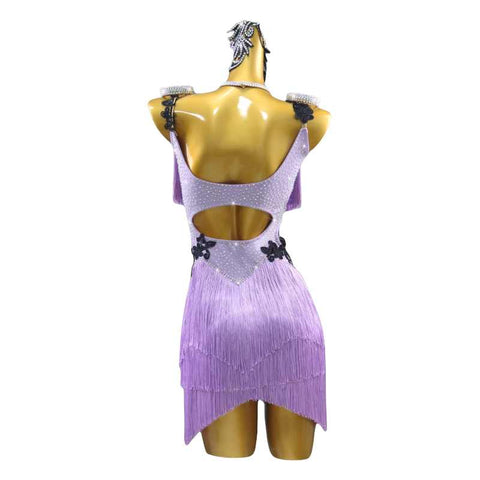 Purple Lavender Latin Dance  Dress for Women Girls Kids Tassel Competition Performance Salsa Rumba Chacha Solo Dance Costume