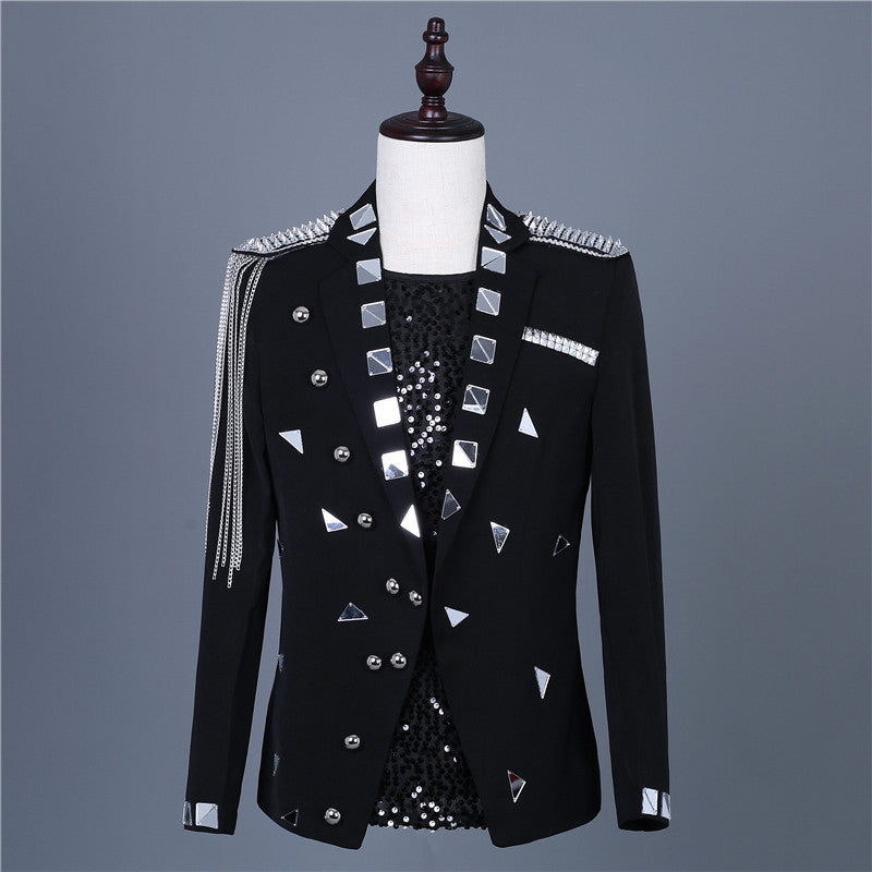 Men's Silver Lens Sequins Glitter Jazz Dance Jacket Band Punk Rock Style Dj Ds Jackets Party Banquet Dress Suit Studio Concert Wedding Performance Coat for Man