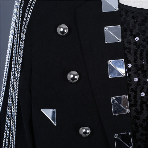 Men's Silver Lens Sequins Glitter Jazz Dance Jacket Band Punk Rock Style Dj Ds Jackets Party Banquet Dress Suit Studio Concert Wedding Performance Coat for Man