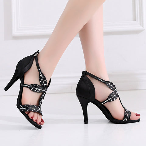 Black Diamond Latin Dance Shoes for Women Girls Soft Soles Salsa Rumba Cha Cha Dance Shoes for Female