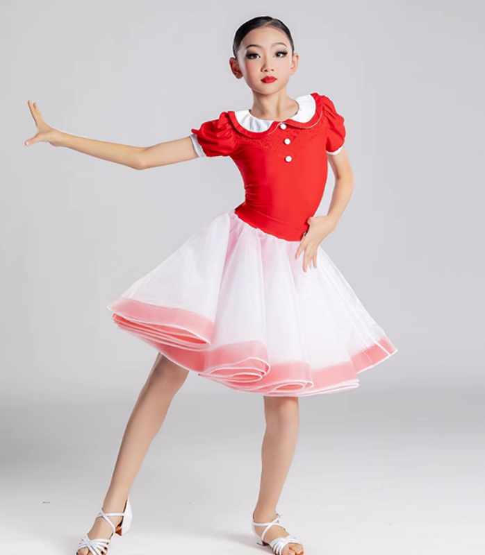 Children Red Latin Dance Dresses for Kids Girls Ballroom Latin Salsa Competition Costume Festive Latin Dance Clothes for Kids