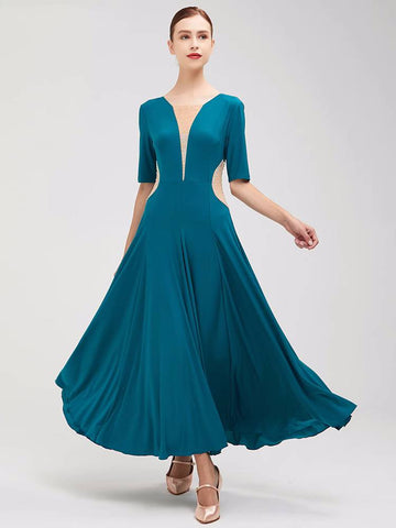 Wine blue competition ballroom dance dresses for women girls gemstones waltz tango Modern dance costume short-sleeved