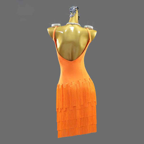 Professional Orange fringe Latin dance dresses for women girls kids salsa rumba chacha dance competition shows dresses  flower costumes