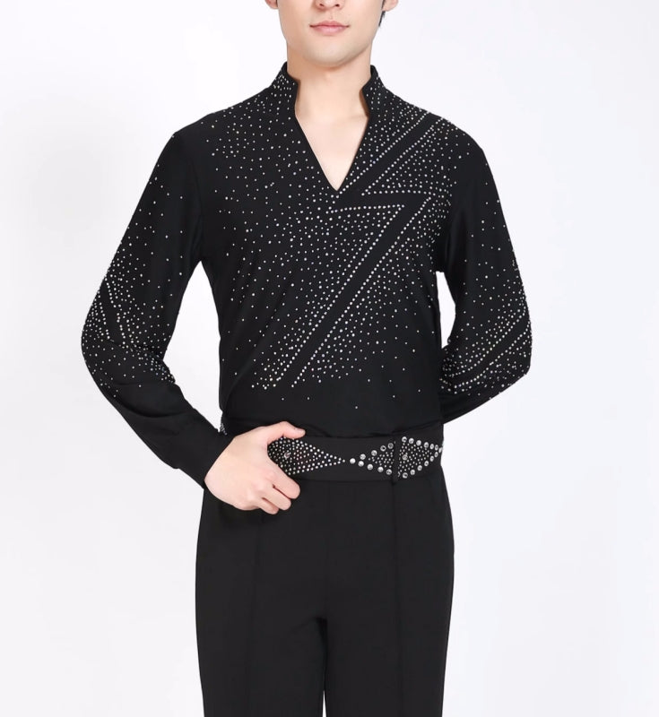 Men's ballroom gemstones Latin dance shirts modern waltz tango competition tops