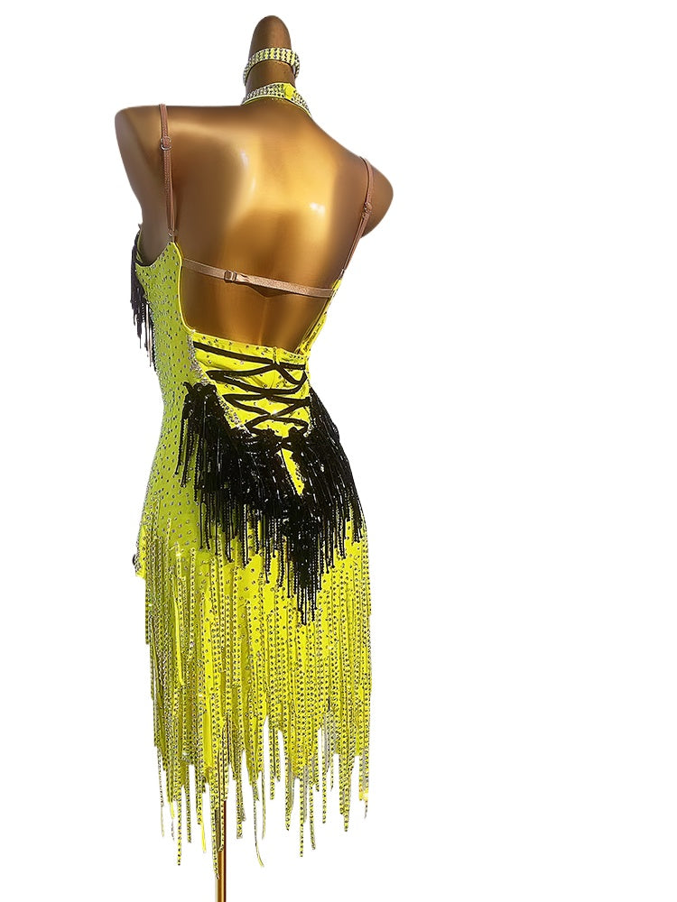 Custom Size Red Yellow Black Blue Fringe Latin Dance Competition Dresses for Womeng Girls Black Pool Salsa Rumba Cha Cha Jive Dancing Costumes