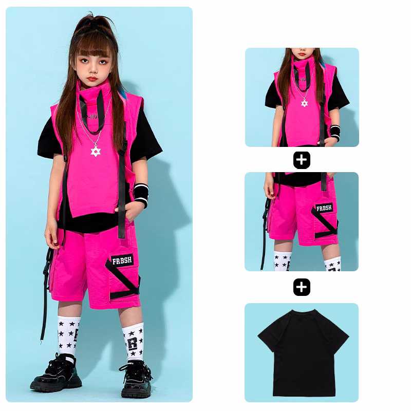 Fuchsia Pink Jazz Street Hip-hop Dance Costumes for Girls Boys Rapper Singers Gogo Dancer Performance Clothes Catwalk Show Clothing