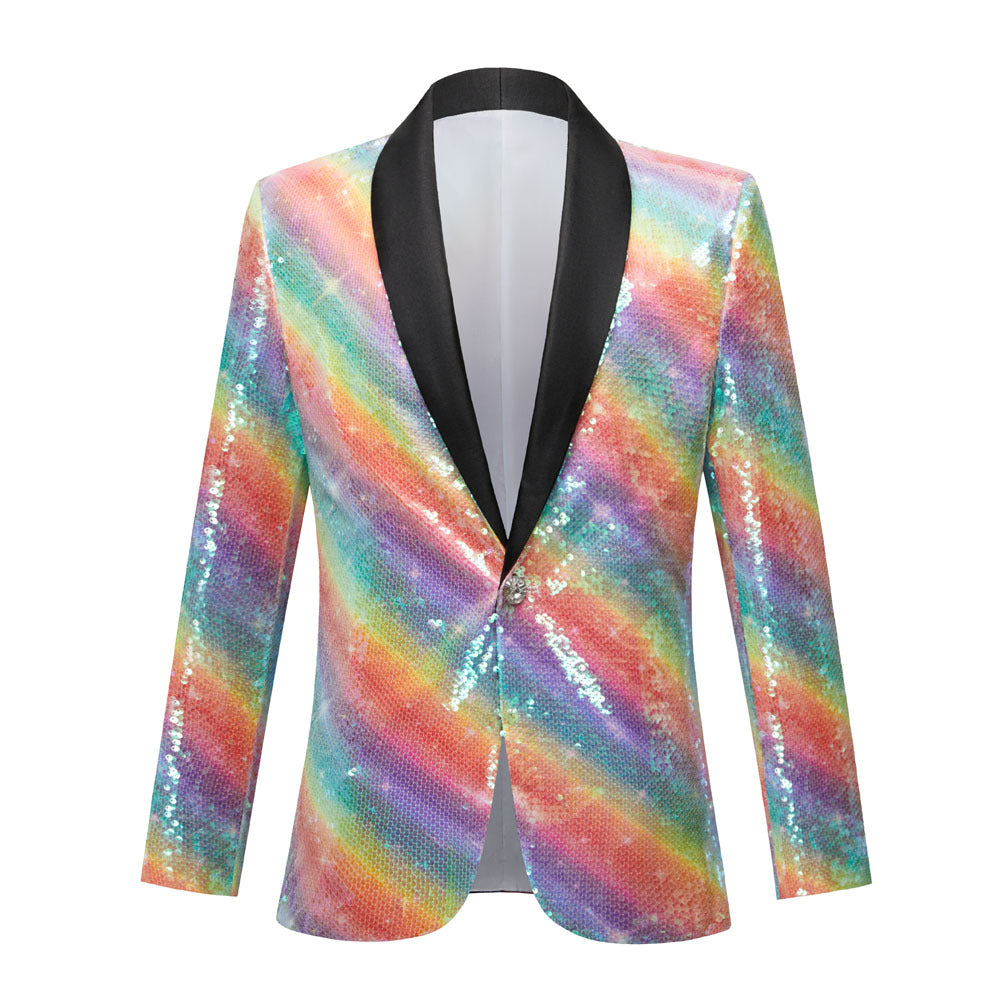 Men's rainbow sequin jazz dance blazers wedding party outwear youth music productiont band concert performance coats choir host singers jacket  for man