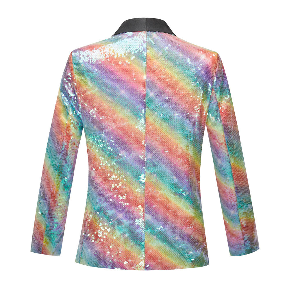 Men's rainbow sequin jazz dance blazers wedding party outwear youth music productiont band concert performance coats choir host singers jacket  for man