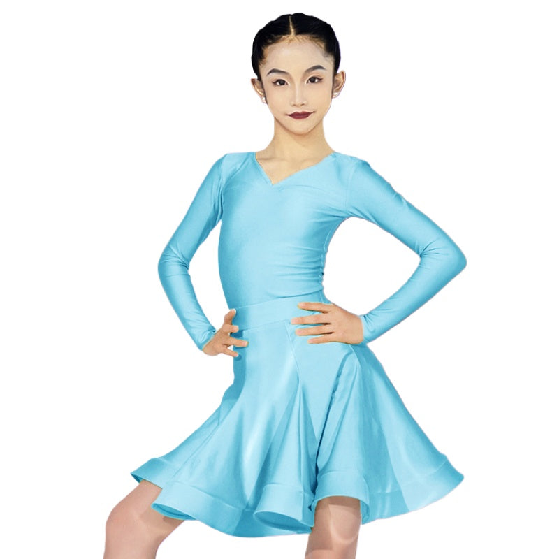 Girls Latin Dance Dresses Kids Blue Pink Green Purple Ballroom Salsa Rumba Chacha Standard Competition Dance Outfits