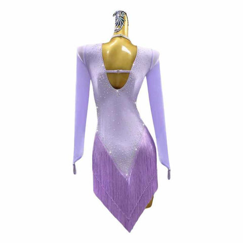 Light Purple Fringe Latin Dance Regulation Competition Dresses for Women Girls Lavender Salsa Rumba Chacha Black Pool Dance Outfits