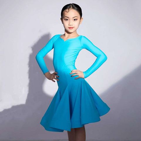 Children's Latin Dance dresses blue pink green Regulations Competition Uniforms Girls Professional Standards Grading Examination skirts