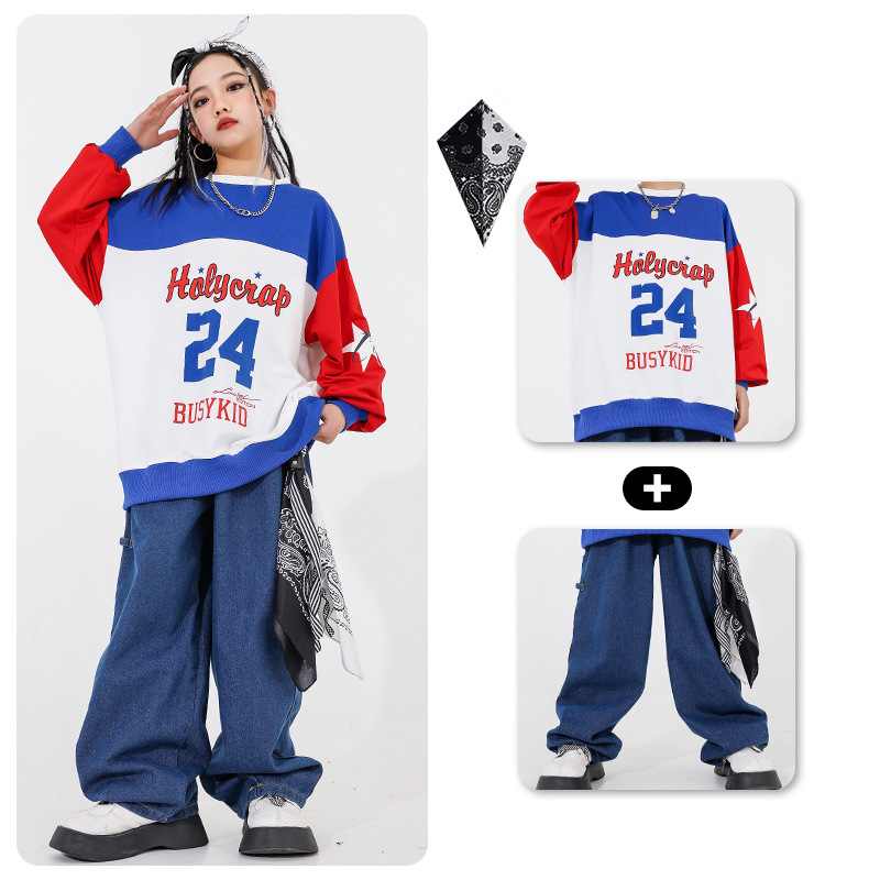 Hip Hop Jazz Street Jazz Dance Costumes for Boys Girls Red Blue Rapper Singers Gogo Dancers Performance Clothing for Kids