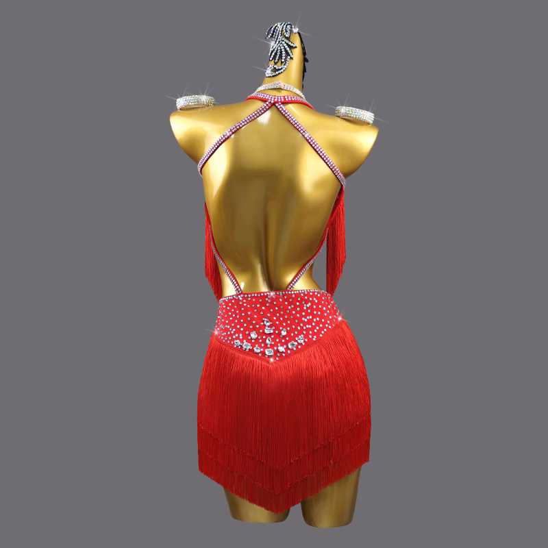 Red Professional Latin Dance Contest Performance Dresses for Women Girls Salsa Rumba Chacha Samba Tassel Skirt Blackpool Dancing Outfits