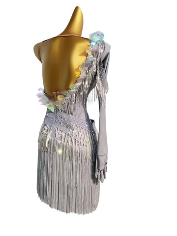 Custom Size Gold Silver Sparkling Fringe Latin Dance Competition Dresses for Women Girls Salsa Rumba Chacha Jive Blackpool Professional Performance Clothes