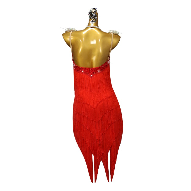 Red Fringe Competition Latin Dance Dresses for Women Girls Salsa Rumba Chacha Professional Dance Costumes