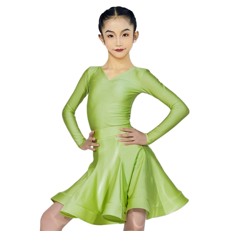 Girls Latin Dance Dresses Kids Blue Pink Green Purple Ballroom Salsa Rumba Chacha Standard Competition Dance Outfits