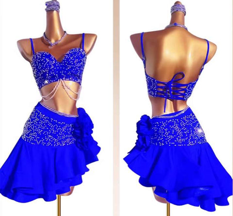 Custom size red blue competition Latin dance dresses for women girls kids salsa chacha rumba latin performancel art test dance clothes