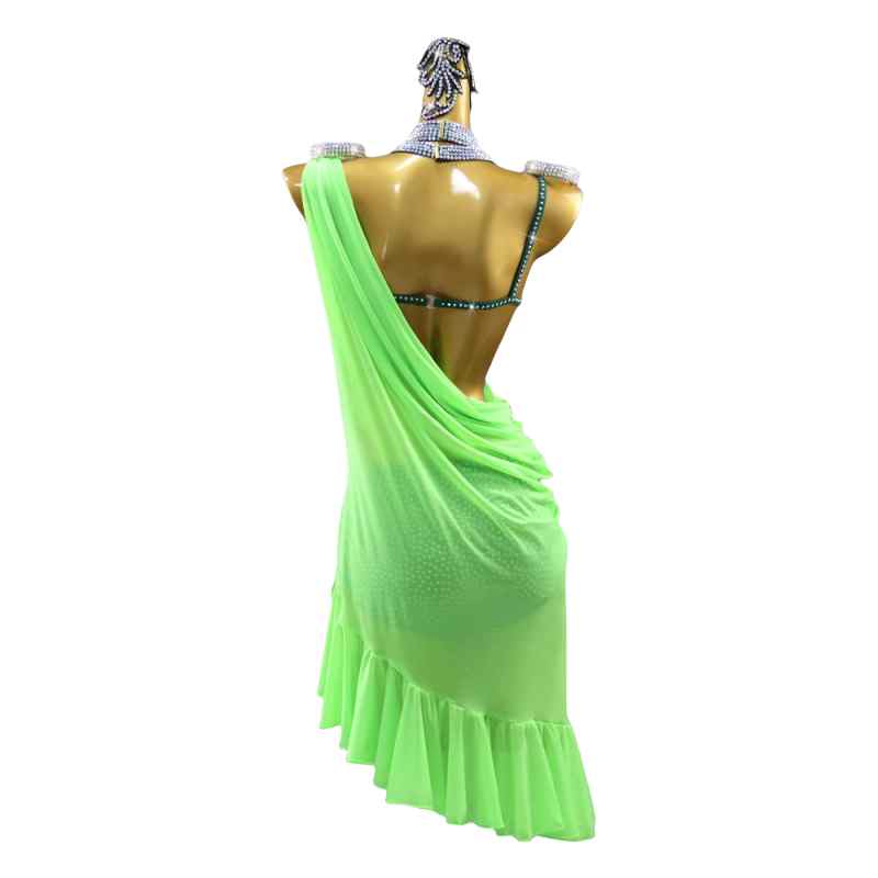 One Shoulder Neon Green Gemstones Latin Dance Competition Dresses for Women Girls Salsa Rumaba Chacha Latin Performance Costumes