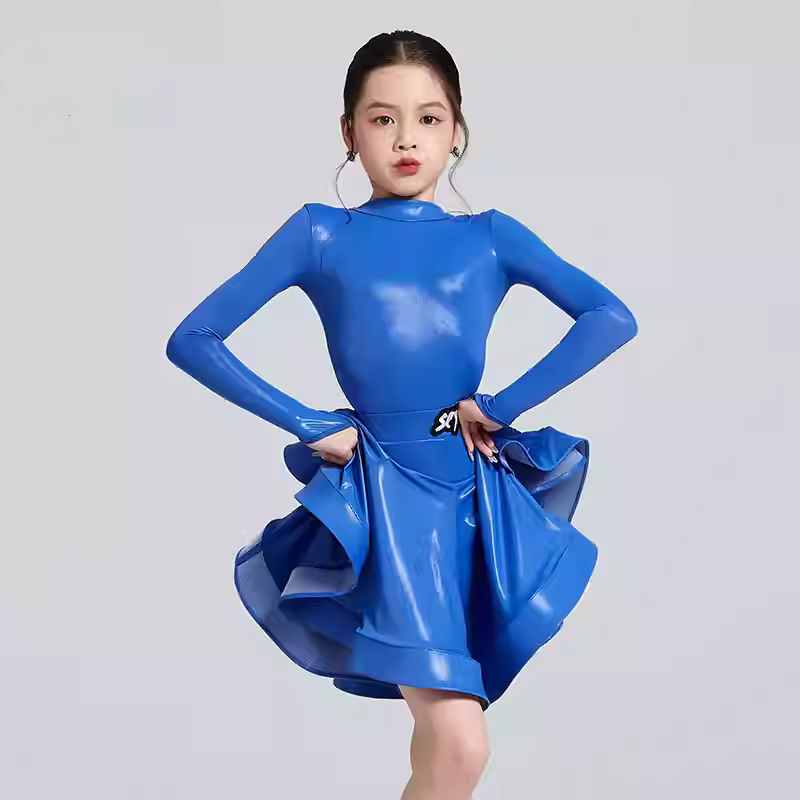 Children's Yellow Blue Wine Latin Dance Dresses for Girls Kids Salsa Rumba Chacha Ballroom Regulations Competition Performance Costume