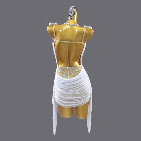 Professional Latin Dance Dresses for Women Girls White Fringed Diamond Dance Skirts Art Test-level Party Salsa Chacha Rumba Dance Outfits