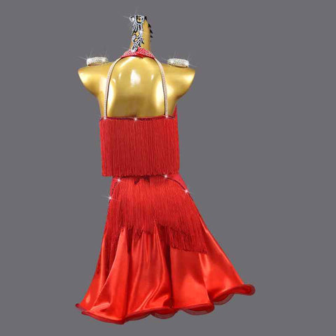 Professional Red Fringe Competition Latin Dance Dresses for Women Girls Rhinestones Senior Salsa Rumba Chacha Ballroom Contest Costumes