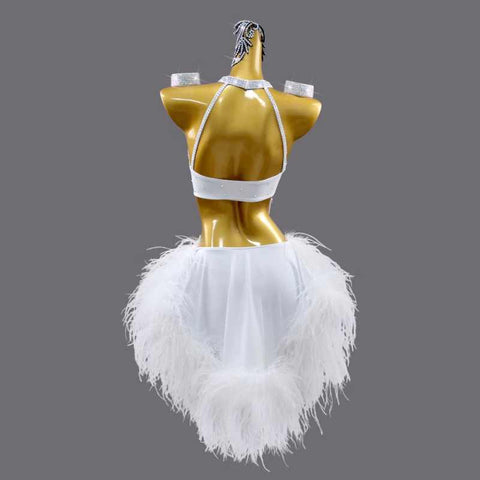 White Feather Latin Dance Dress for Women Girls Kids Blackpool Salsa Rumba Cha Cha Latin Dance Competition Performance Costumes Out Fits