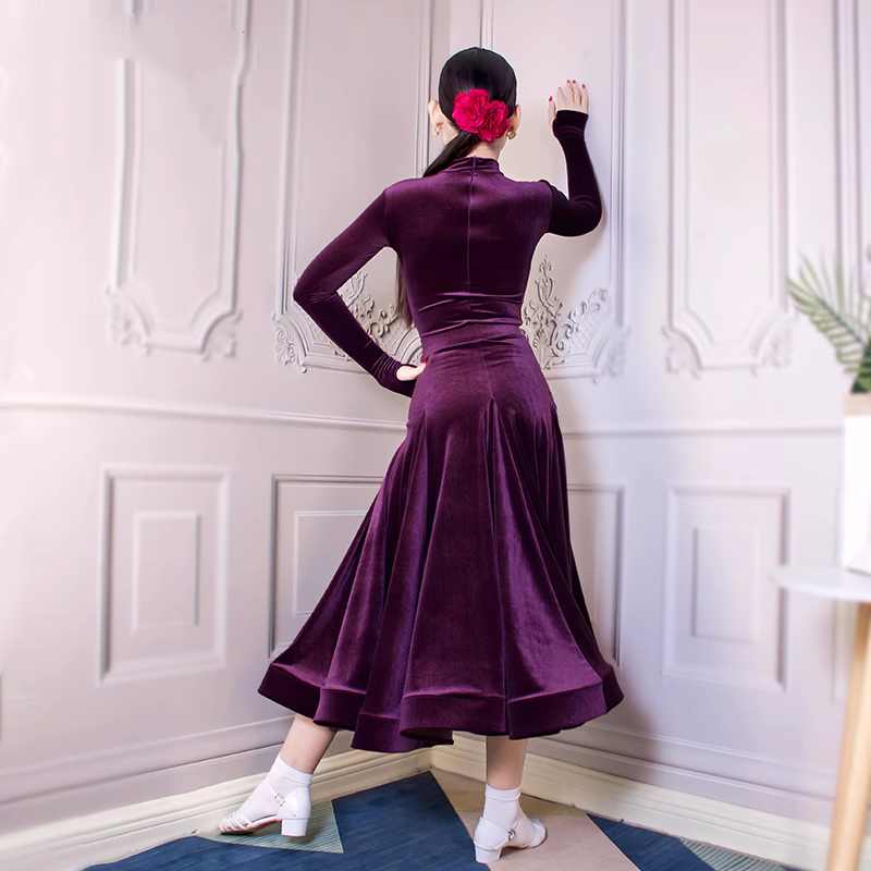 Girls Blue Purple Grey Velvet Ballroom Latin Dance Dresses for Kids Children  Competition Professional Performance Long Skirts for Children