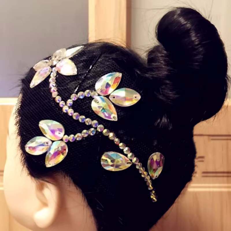 Female adult kids diamond Latin ballroom dance headdress bling stones Modern  performance hair accessories headpiece jewelry