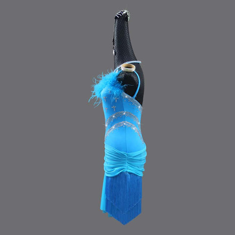 Turquoise Feather Latin Dance Dresses for Women Girls Salsa Rumba Chacha Dance Feather Skirts