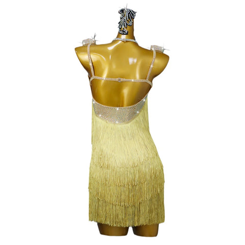 Gold Fringe Rhinestones Latin Dance Dresses for Women Girls Salsa Rumba Cha Cha Jive Latin Professional Dance Costumes