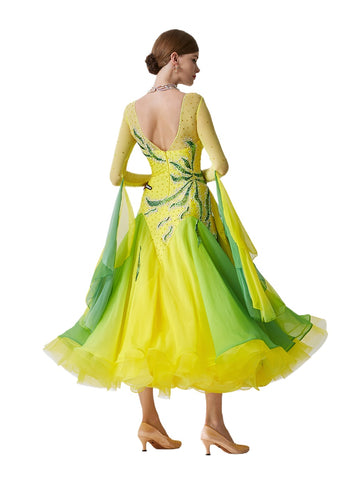 Custom Size Yellow Competition Ballroom Dance Dresses for Women Girls Rhythm Waltz Tango Dancing Gown