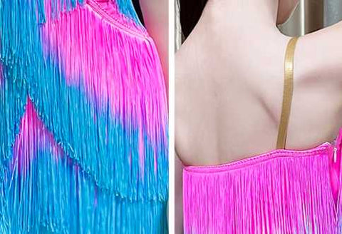 Blue pink competition fringe Latin dance dresses for girls kids gradient tassel suspender ballroom salsa latin performance clothes