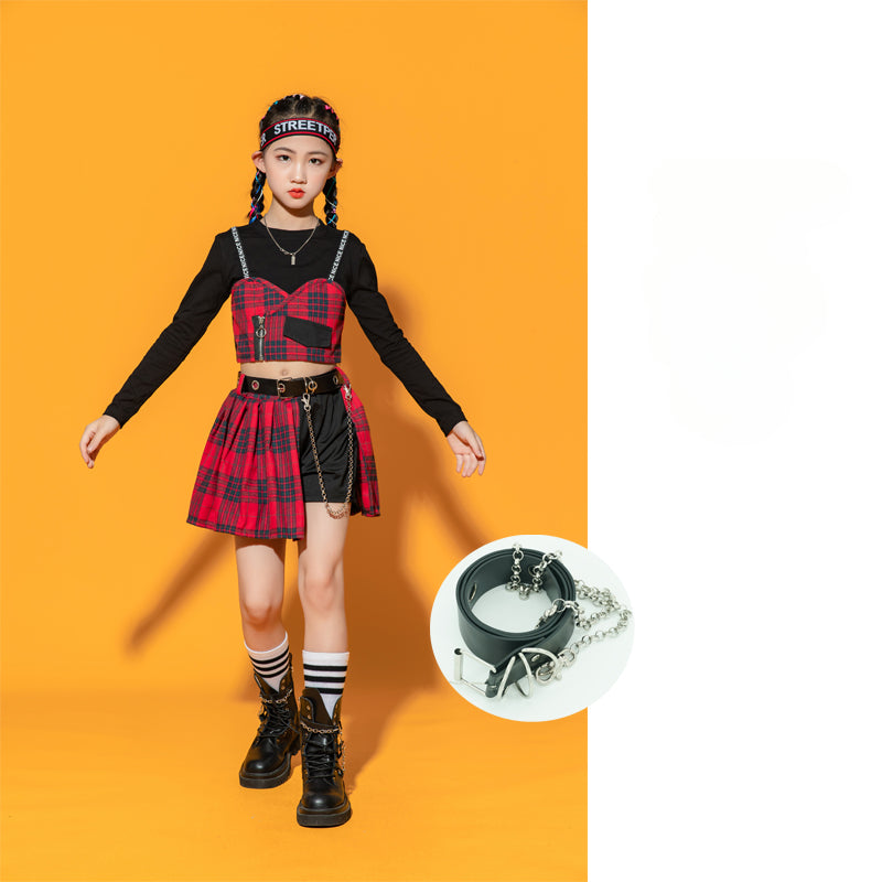 Girls Jazz Costume Hip Hop Street Dance outfits children gogo dancers British style plaid Cheerleading Show clothes for kids