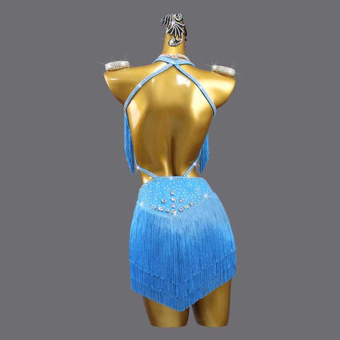 Turquoise Blue Fringe Competition Latin Danc Dresses for Women Girls Salsa Rumba Chacha Modern Dance Outfits