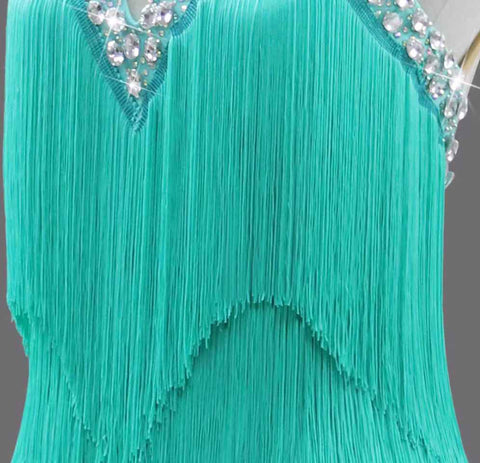 Professional Turquoise Fringe Competition Latin Dance Dresses for Women Girls Salsa Rumba Chacha Tap Dance Performance Clothing Party Outfits