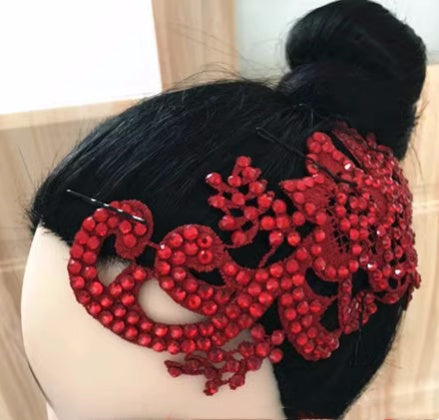 Children Women red rhinestones headdress adult ballroom Latin Dance Headwear Ballroom Dance Competition headpiece Hair Accessories