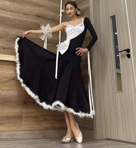 Pink white feather ballroom dance dresses for women girls Modern dance professional waltz tango foxtrot smooth performance clothes