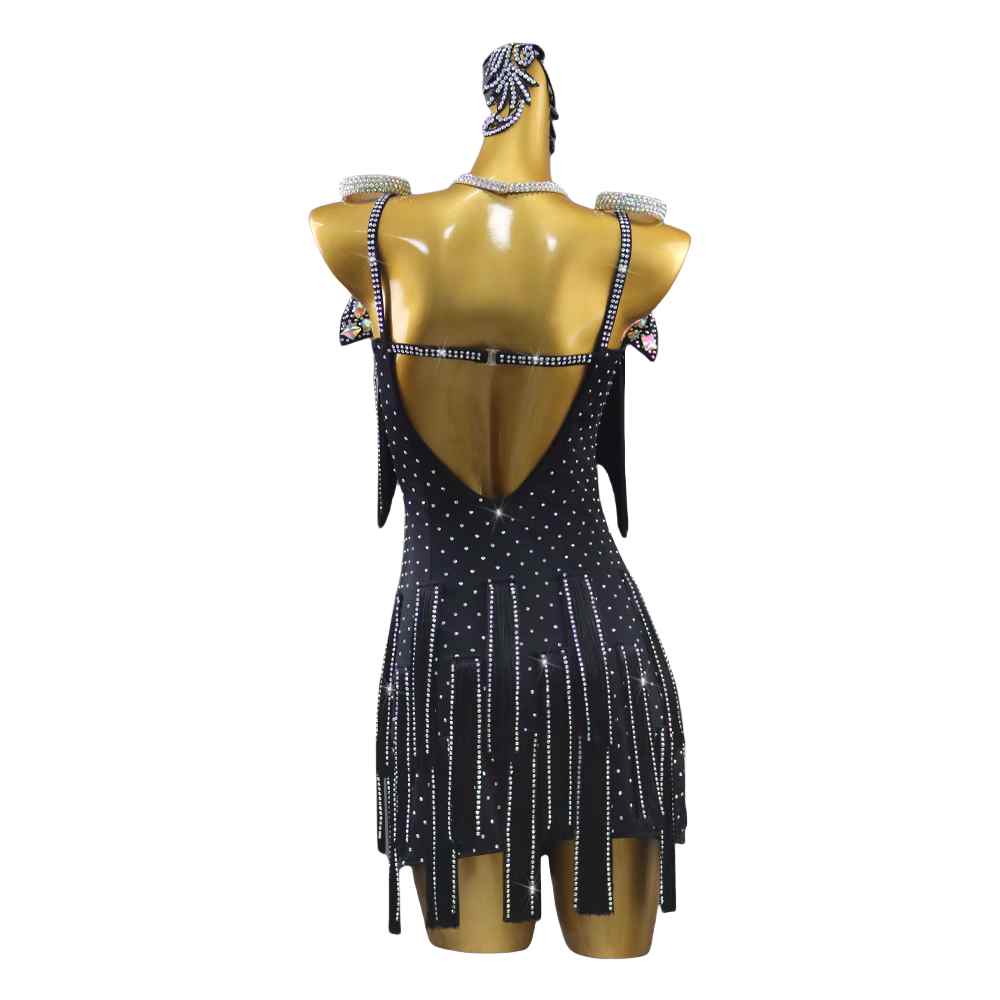 Black Competition Latin Dance Dresses for Women Girls Professional Rhinestones Salsa Rumba Chacha Dance Costumes for Female