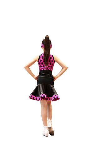 Children's Blue Hot Pink Plaid Latin Dance Dresses for Girls Kids Salsa Rumba Cha Cha Jive Latin Dance Swing Skirt