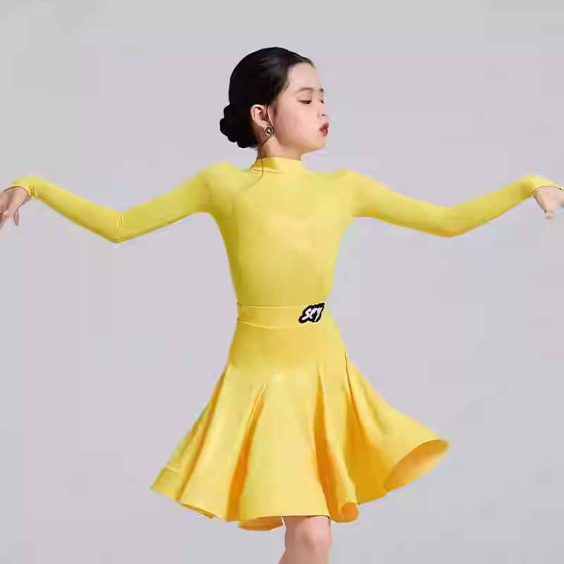 Children's Yellow Blue Wine Latin Dance Dresses for Girls Kids Salsa Rumba Chacha Ballroom Regulations Competition Performance Costume