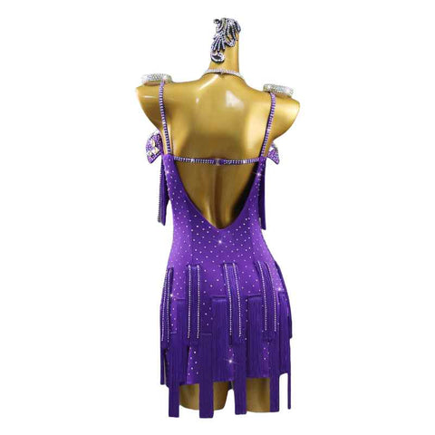 Professional Purple Fringe Competition Latin Dance Dresses for Girls Women Salsa Rumba Chacha Performance Outfits for Female