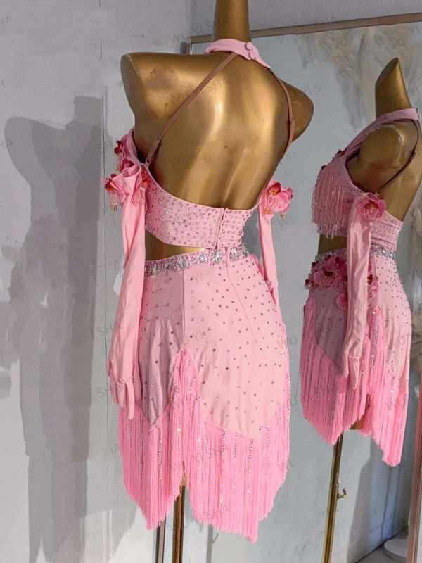 Custom Size Pink Fringe Competition Latin Dance Dresses for Women Girls Adult Children Latin Salsa Rumba Chacha Dance Costumes