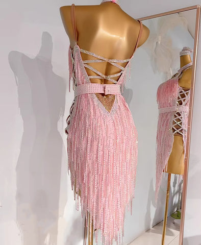 Custom Size Competition Latin Dance Dresses for Women Girls Pink Yellow Wine Bling Fringe Rumba Salsa Cha Cha Dance Wear