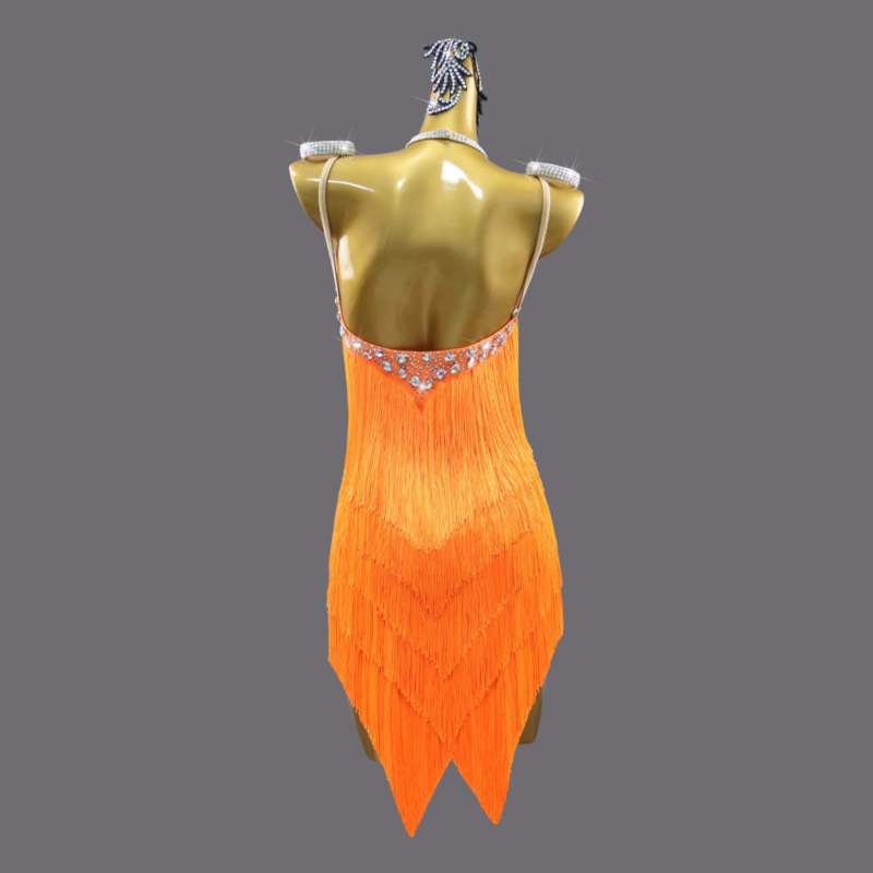 Professional Orange Tassel Latin Dance Dresses for Women Girls Salsa Rumba Chacha Blackpool Competition Regulations Dance Outfits