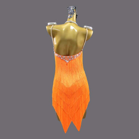 Professional Orange Tassel Latin Dance Dresses for Women Girls Salsa Rumba Chacha Blackpool Competition Regulations Dance Outfits