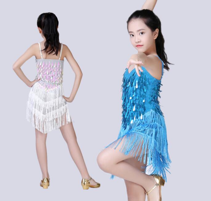 Girls Latin Dance Dresses Kids children latin dresses girls performance competition salsa sequined fringed dancing dresses