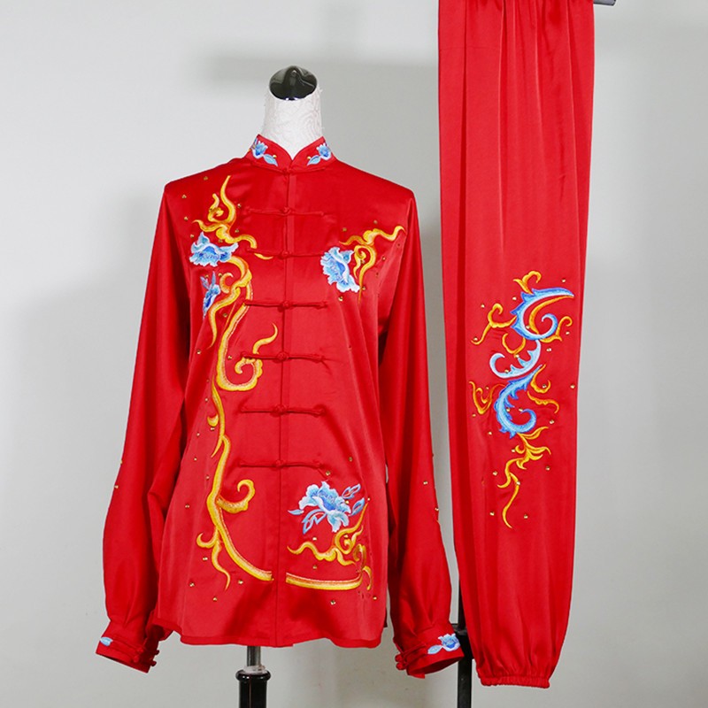 Red Phoenix Embroidered Taichi martial art competition Costume Female Swordsmanship wushu stage perfromance Costume